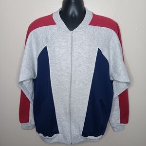 VTG 80s Active Wear Men's XL Sweatshirt Full Zip Fleece Track Jacket Colorblock